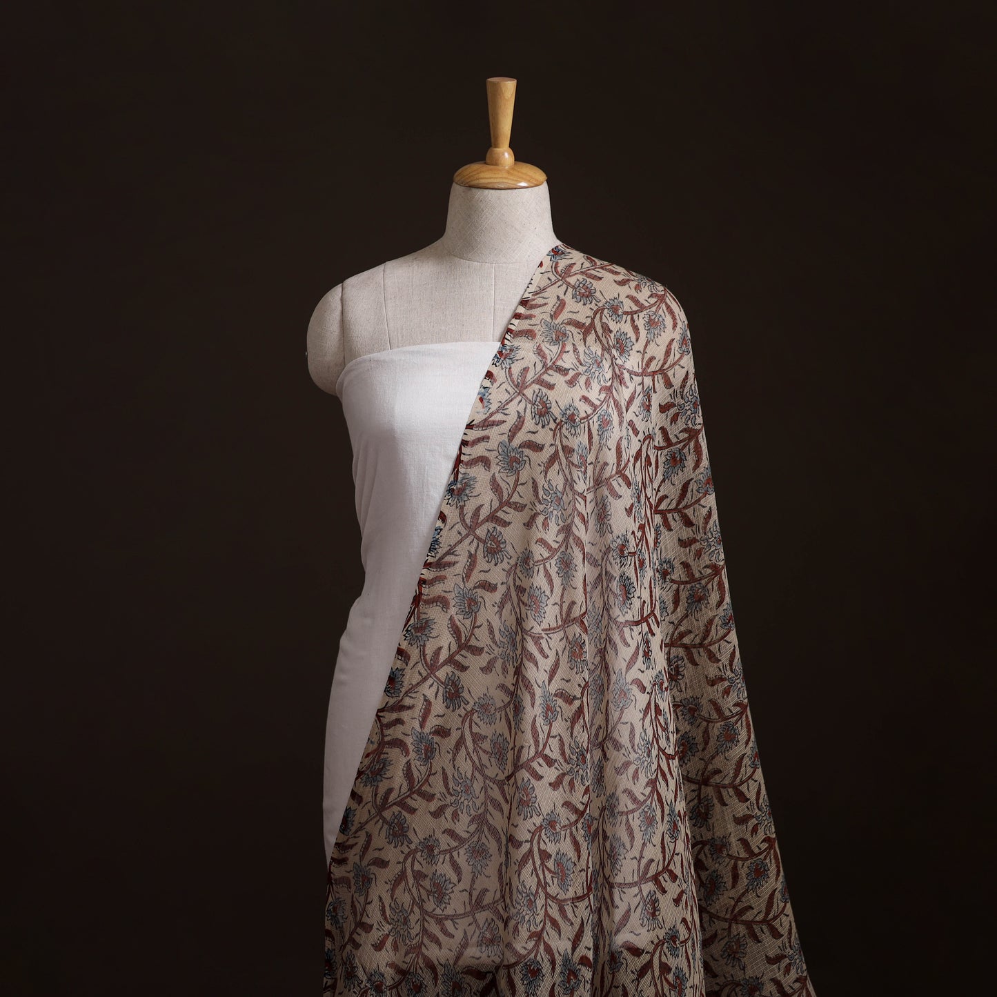 Natural Dyed Ajrakh Hand Block Print Kota Doria Cotton Fabric 31