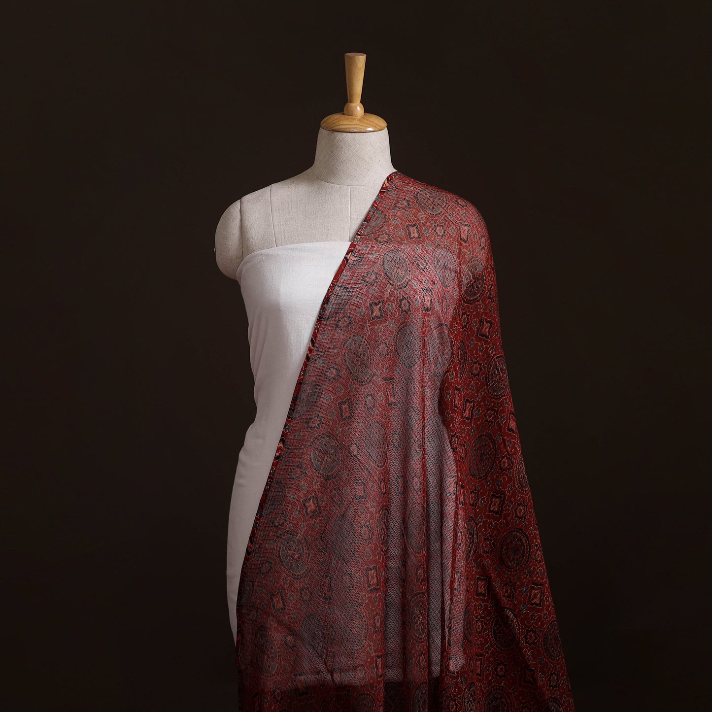 Natural Dyed Ajrakh Hand Block Print Kota Doria Cotton Fabric 32
