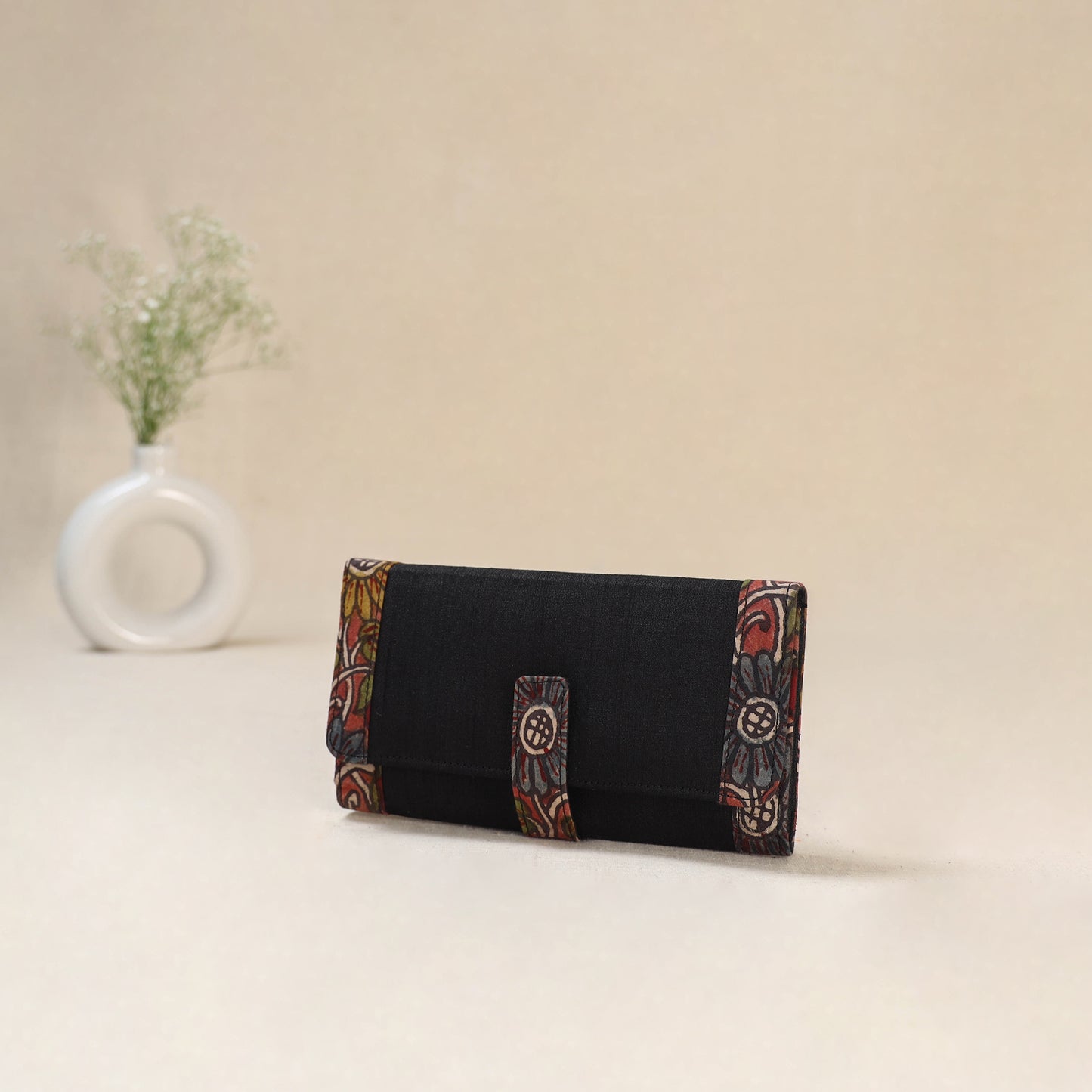 Black - Srikalahasti Kalamkari Handpainted Clutch / Wallet 86