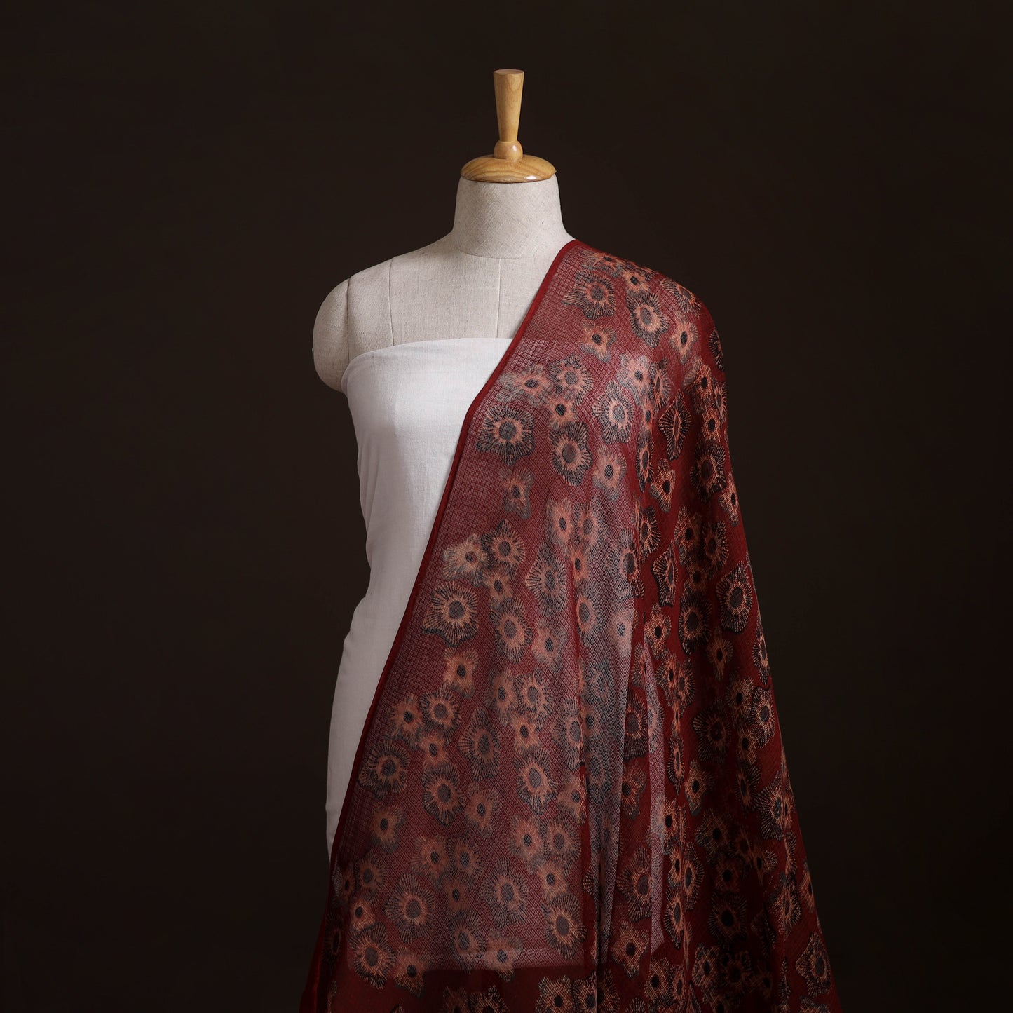 Natural Dyed Ajrakh Hand Block Print Kota Doria Cotton Fabric 35