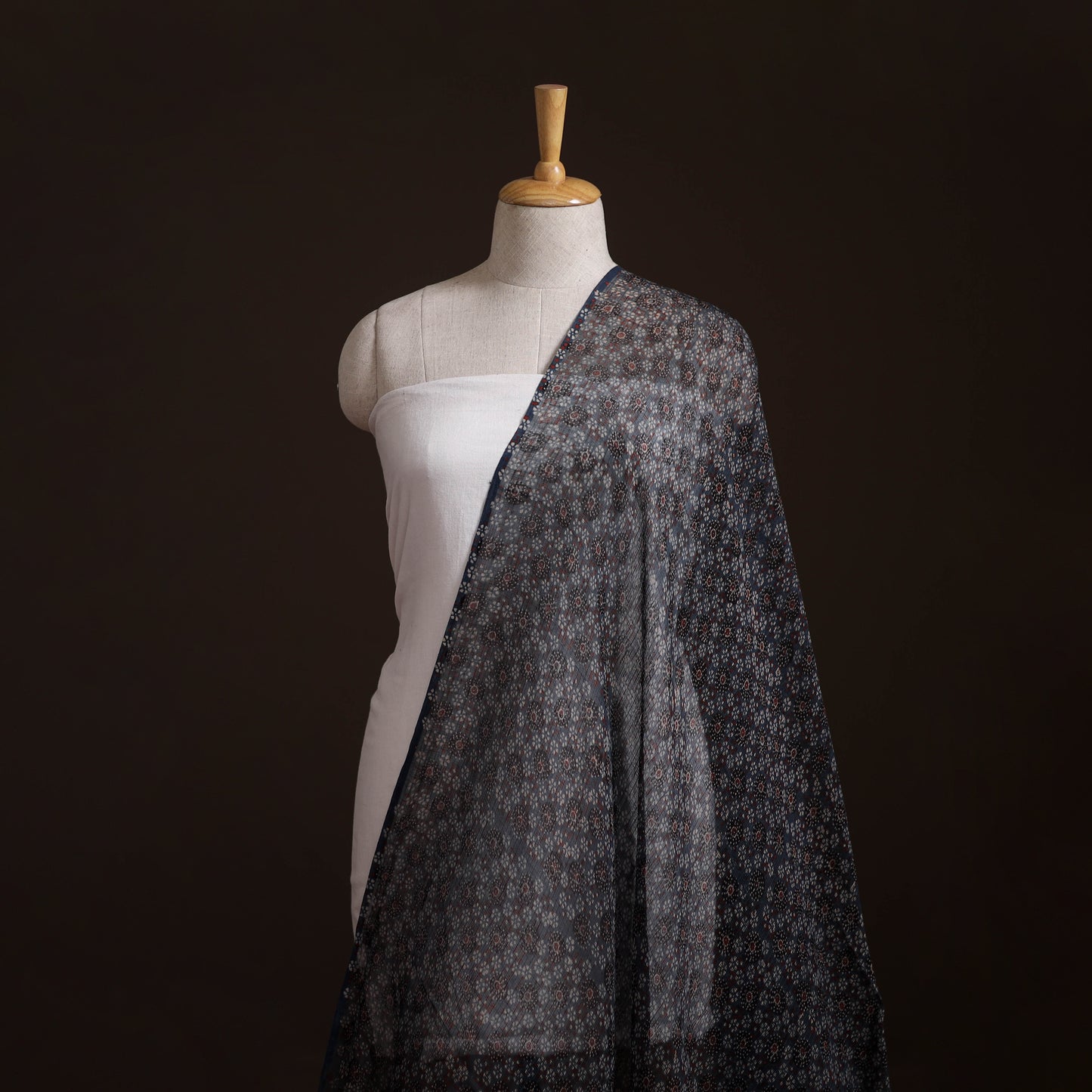 Natural Dyed Ajrakh Hand Block Print Kota Doria Cotton Fabric 36