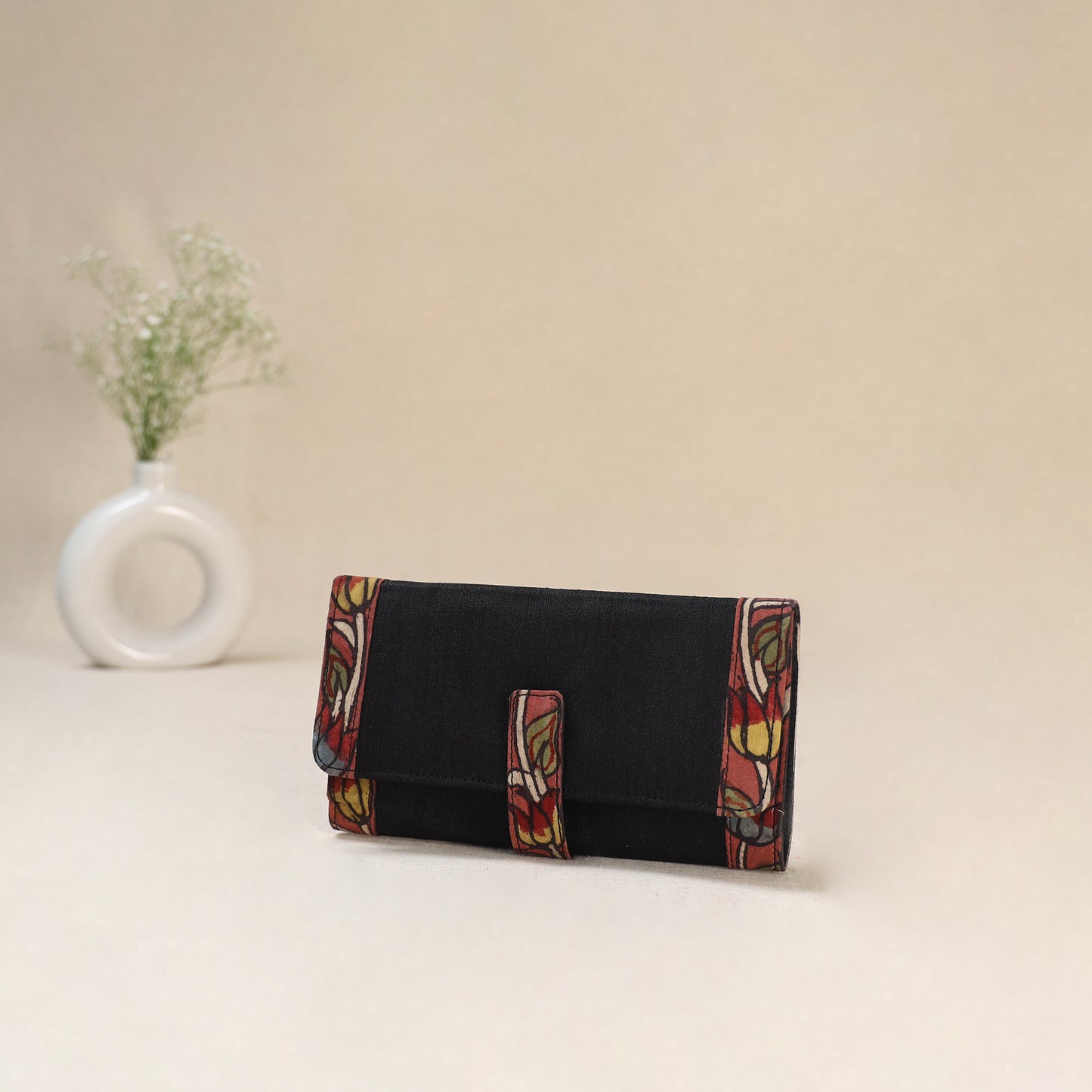 Black - Srikalahasti Kalamkari Handpainted Clutch / Wallet 87
