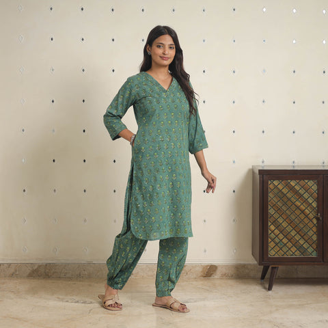 Green - natural dyed cotton bagru dabu co-ord set 01