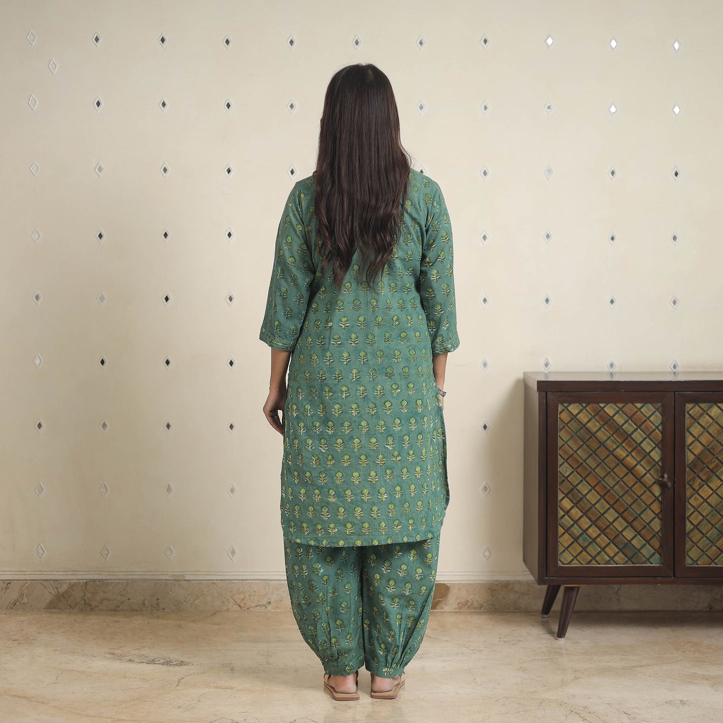 Green - natural dyed cotton bagru dabu co-ord set 01