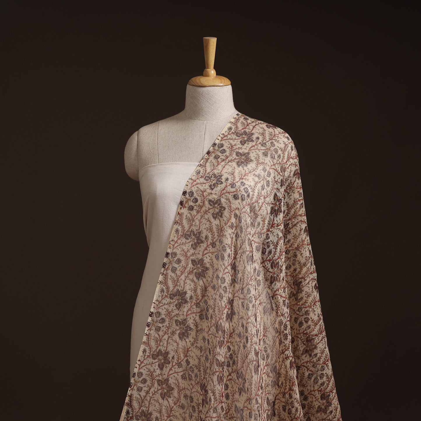 Pedana Hand Block Print Natural Dyed Kota Doria Cotton Kalamkari Fabric 10