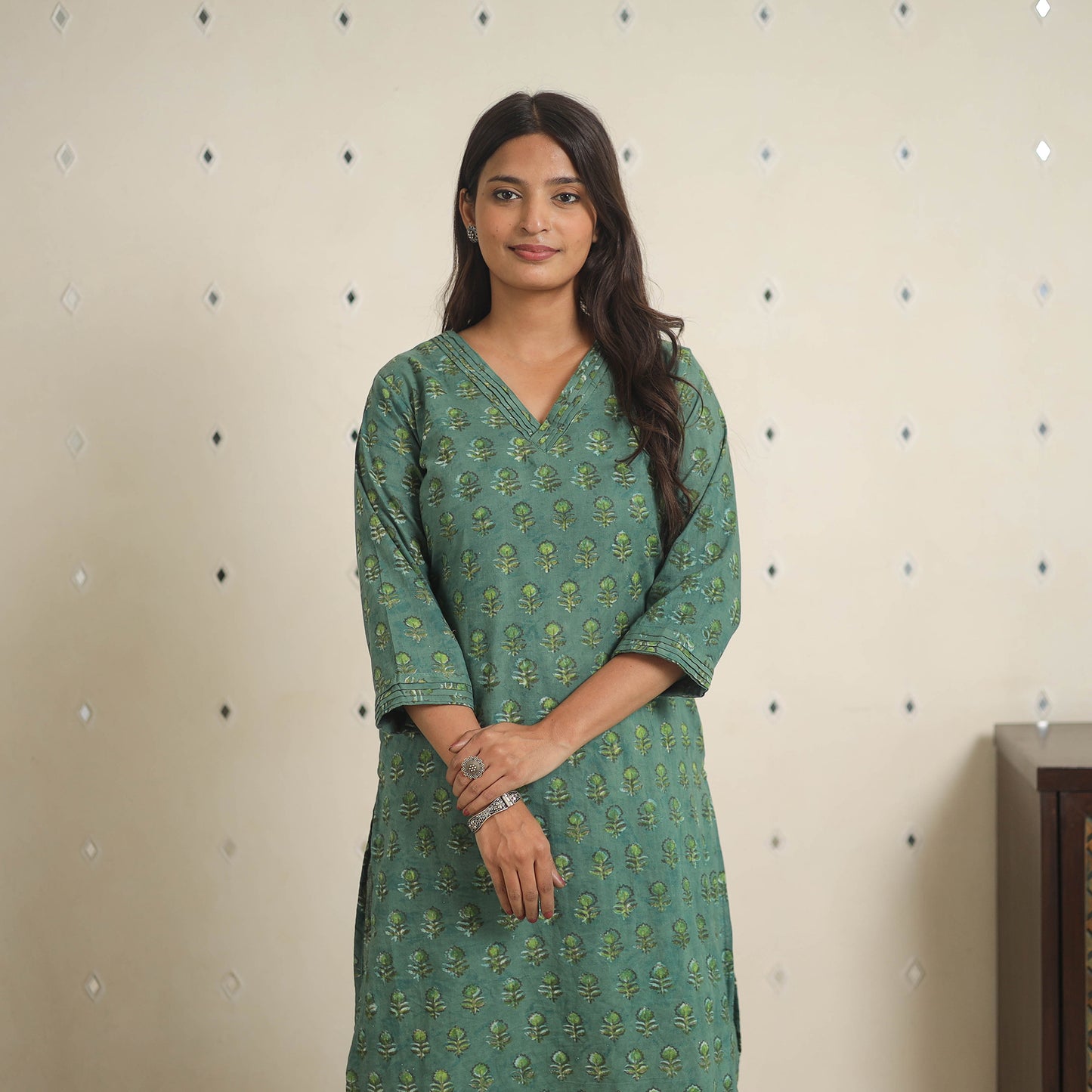 Green - natural dyed cotton bagru dabu co-ord set 01