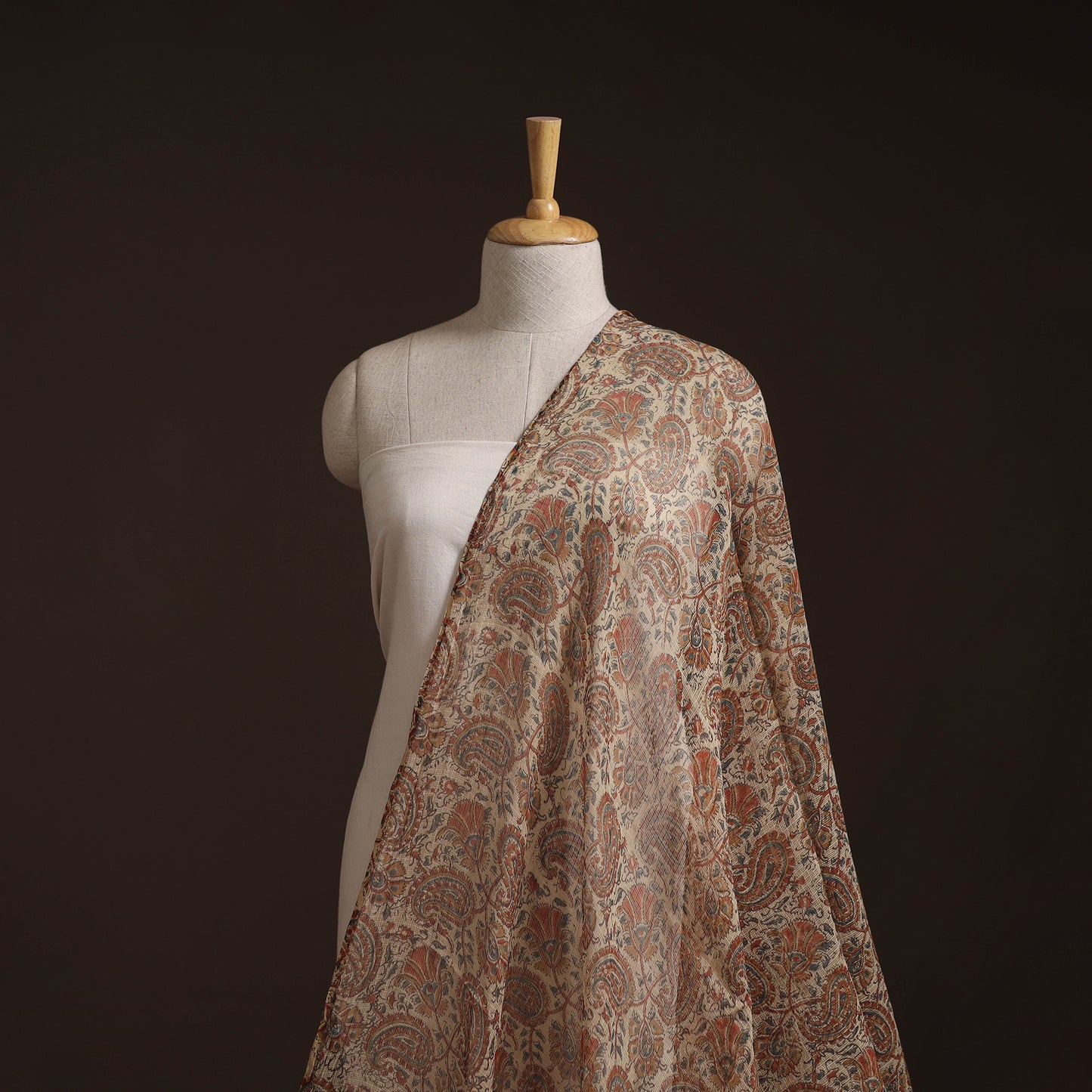 Pedana Hand Block Print Natural Dyed Kota Doria Cotton Kalamkari Fabric 09