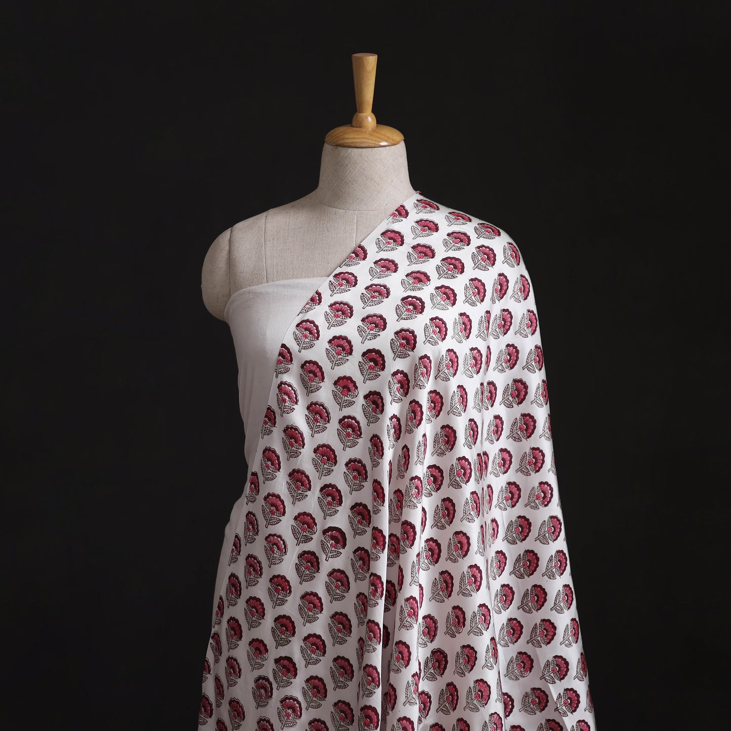 Sanganeri Floral Hand Block Print Modal Silk Fabric 03