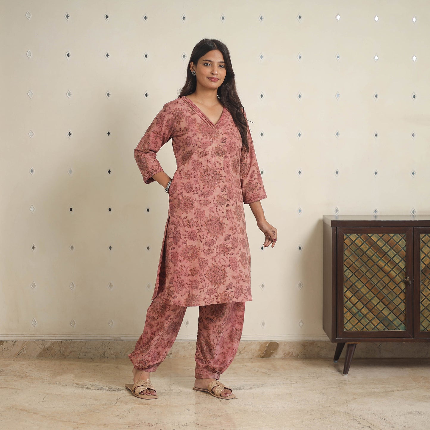 Pink - natural dyed cotton bagru dabu co-ord set 02