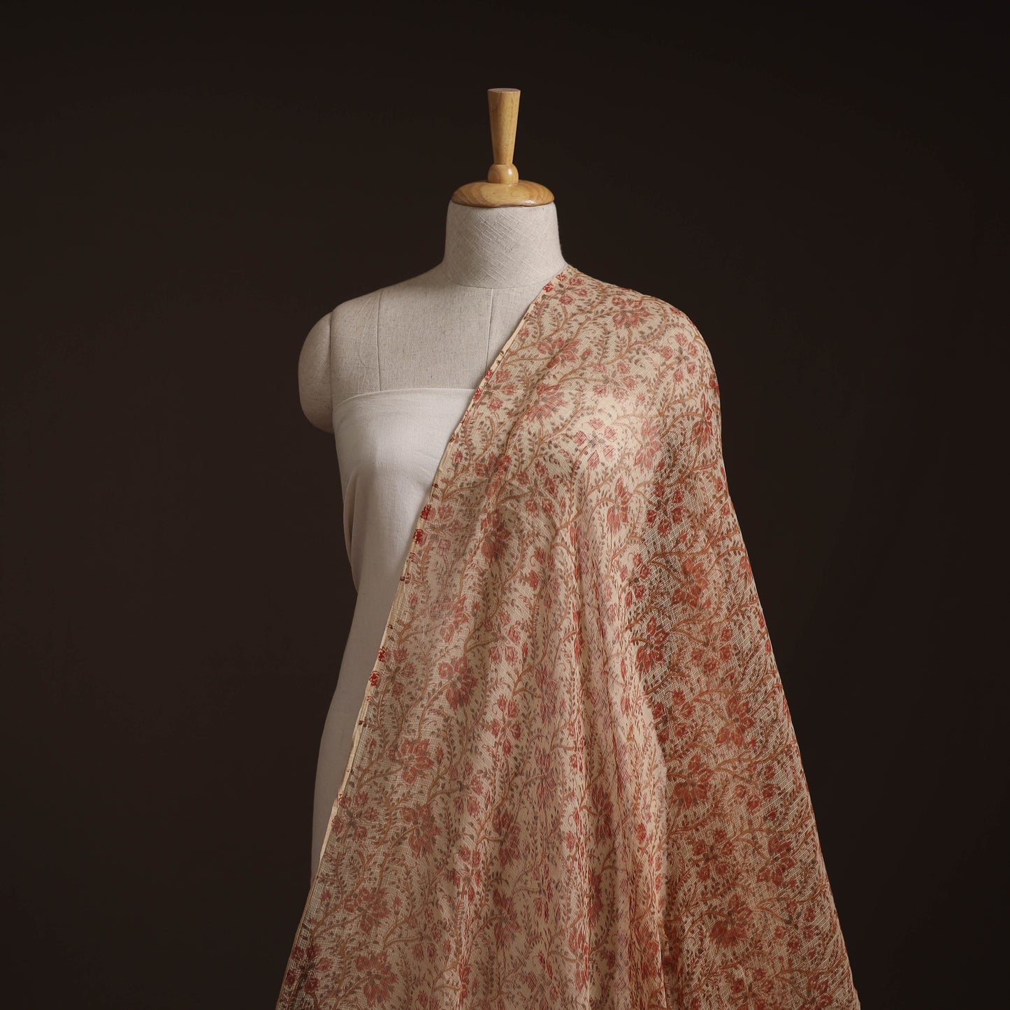Pedana Hand Block Print Natural Dyed Kota Doria Cotton Kalamkari Fabric 07