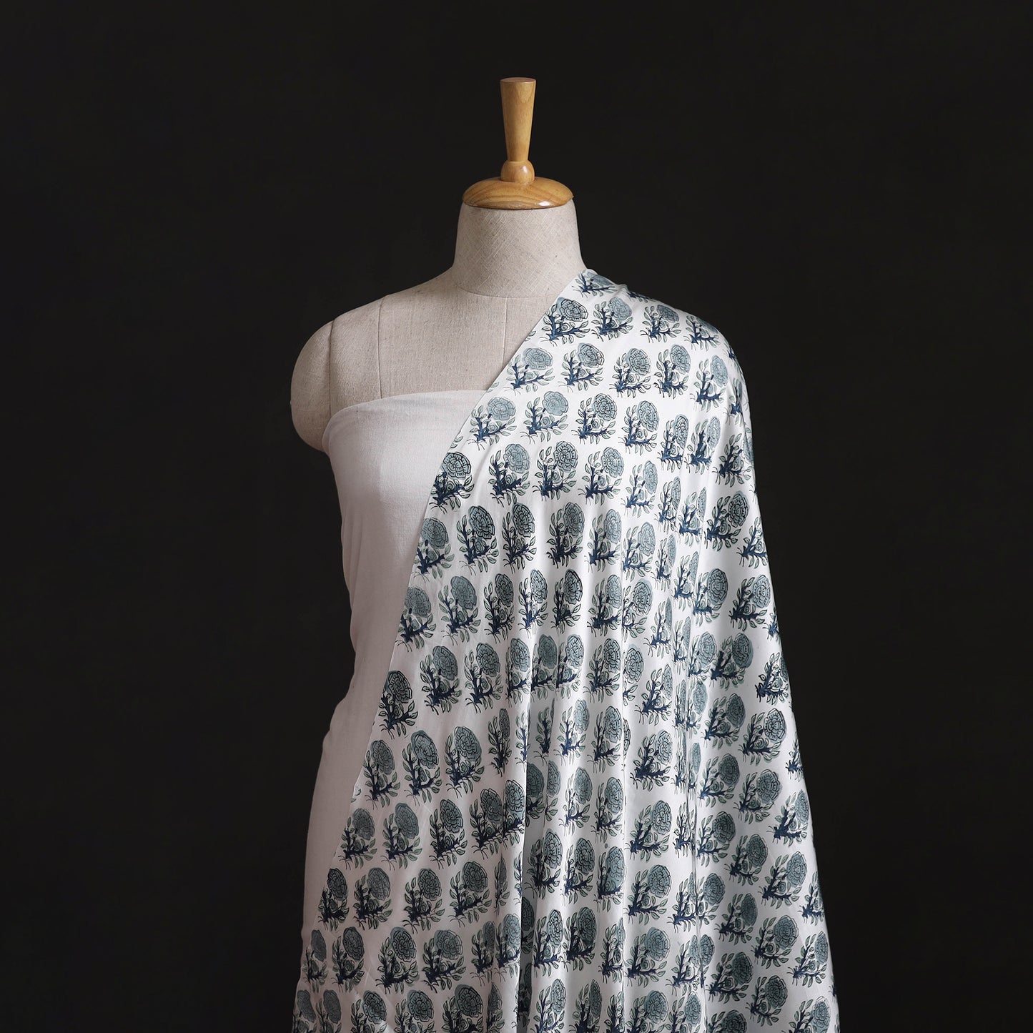 Sanganeri Floral Hand Block Print Modal Silk Fabric 06