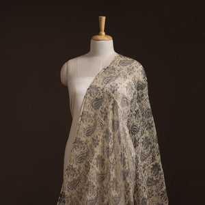 Beige - Pedana Hand Block Print Natural Dyed Kota Doria Cotton Kalamkari Fabric 03