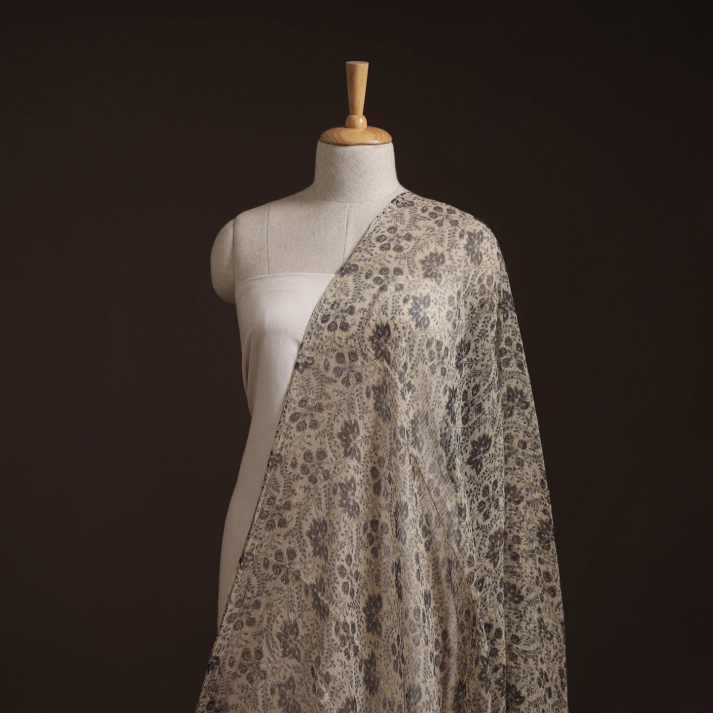 Pedana Hand Block Print Natural Dyed Kota Doria Cotton Kalamkari Fabric 02