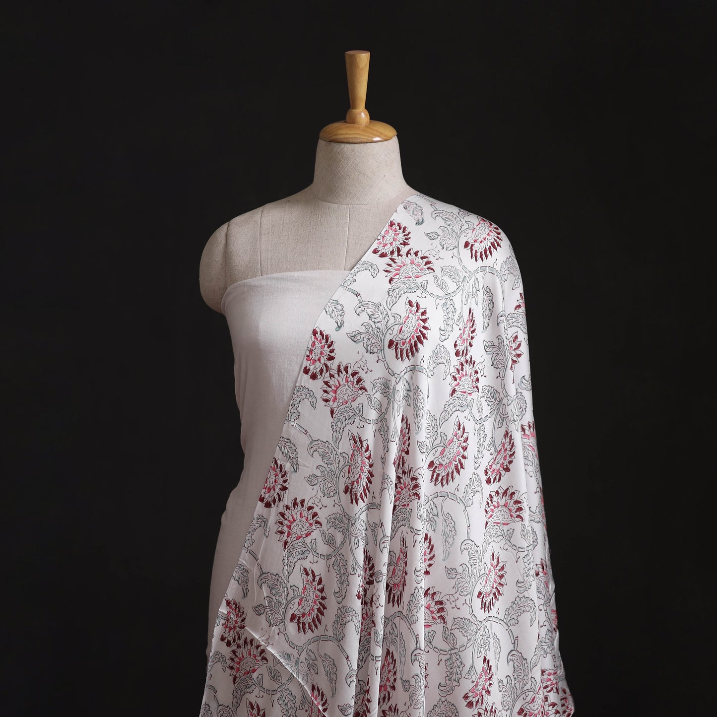 Sanganeri Floral Hand Block Print Modal Silk Fabric 09