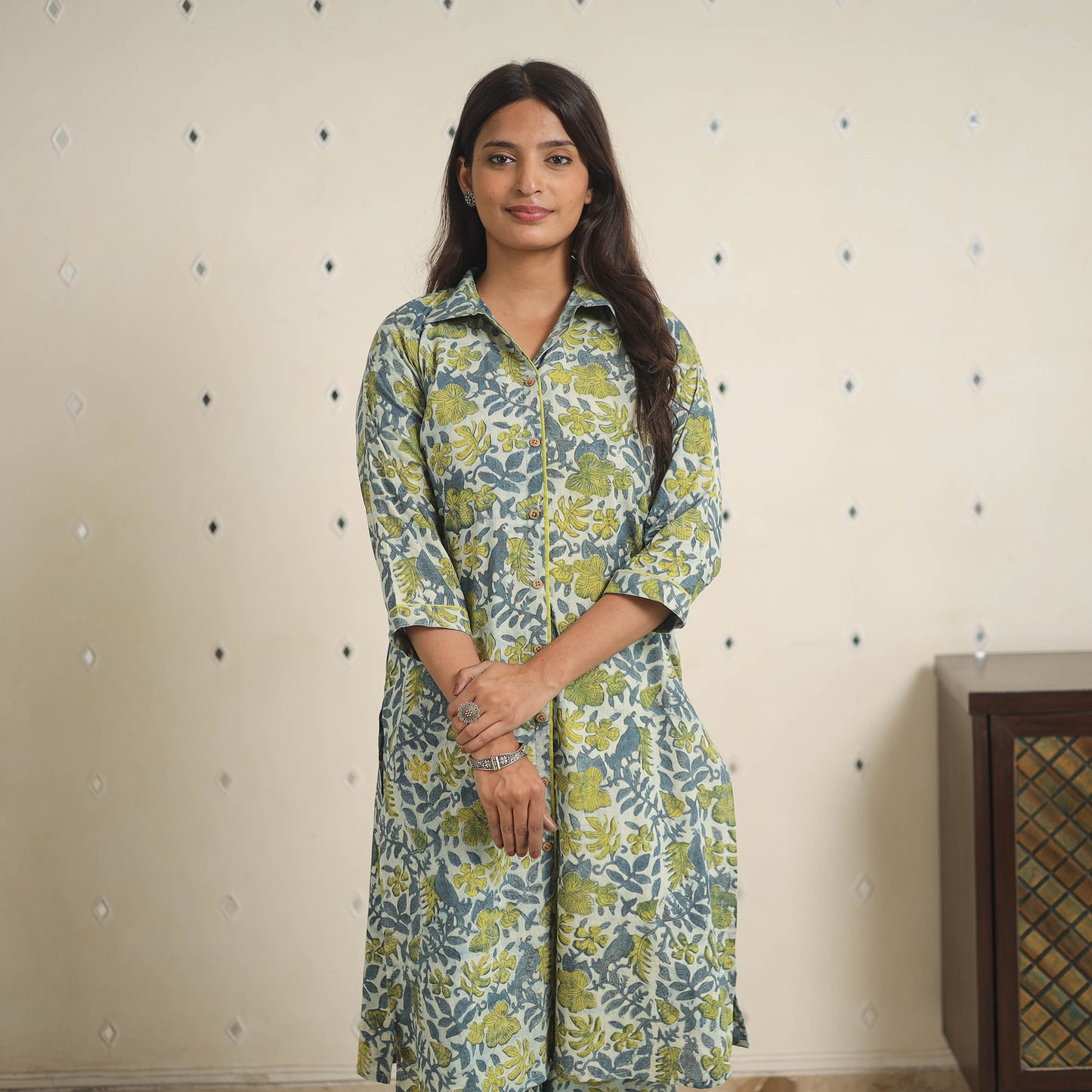 Green - natural dyed cotton bagru dabu co-ord set 14