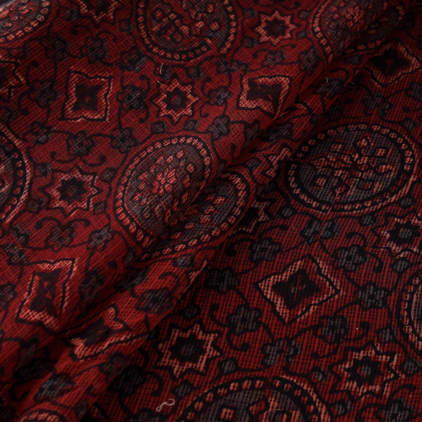 Natural Dyed Ajrakh Hand Block Print Kota Doria Cotton Fabric 40