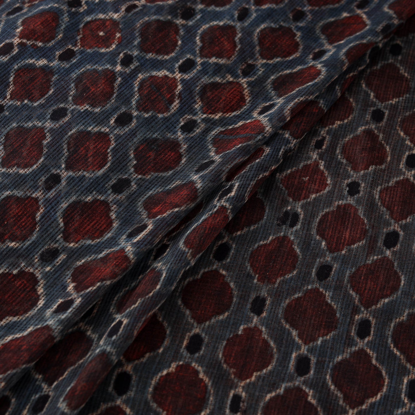 Natural Dyed Ajrakh Hand Block Print Kota Doria Cotton Fabric 39