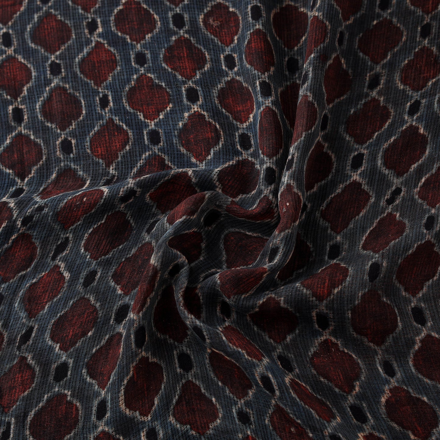 Natural Dyed Ajrakh Hand Block Print Kota Doria Cotton Fabric 39