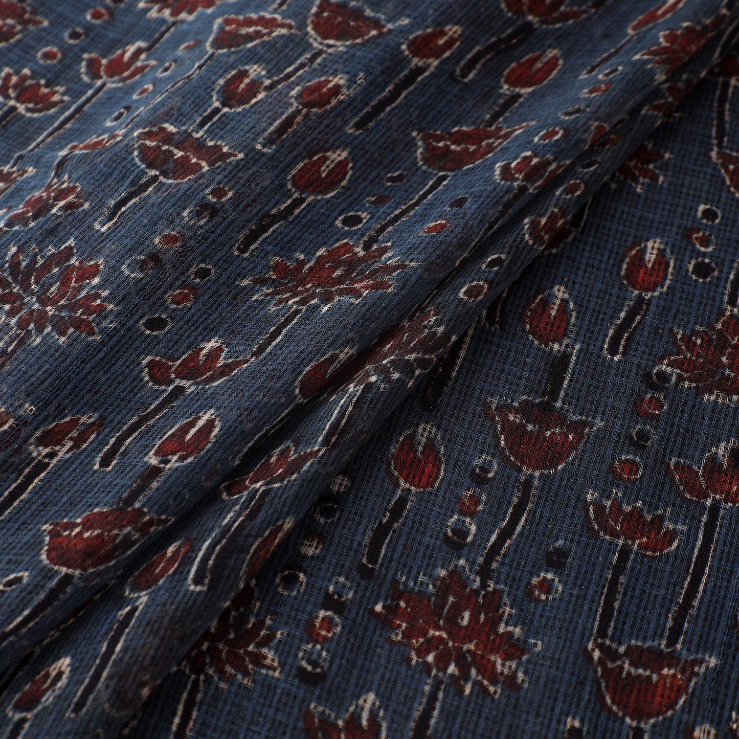 Natural Dyed Ajrakh Hand Block Print Kota Doria Cotton Fabric 34