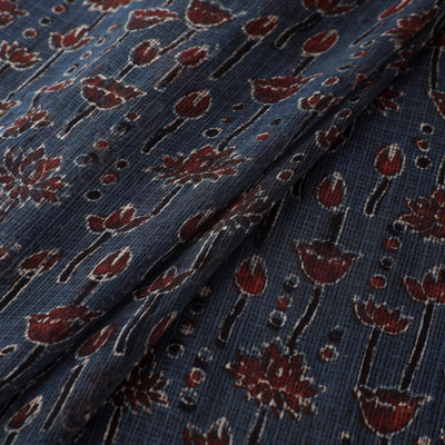 Natural Dyed Ajrakh Hand Block Print Kota Doria Cotton Fabric 34