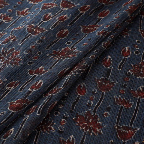 Natural Dyed Ajrakh Hand Block Print Kota Doria Cotton Fabric 34