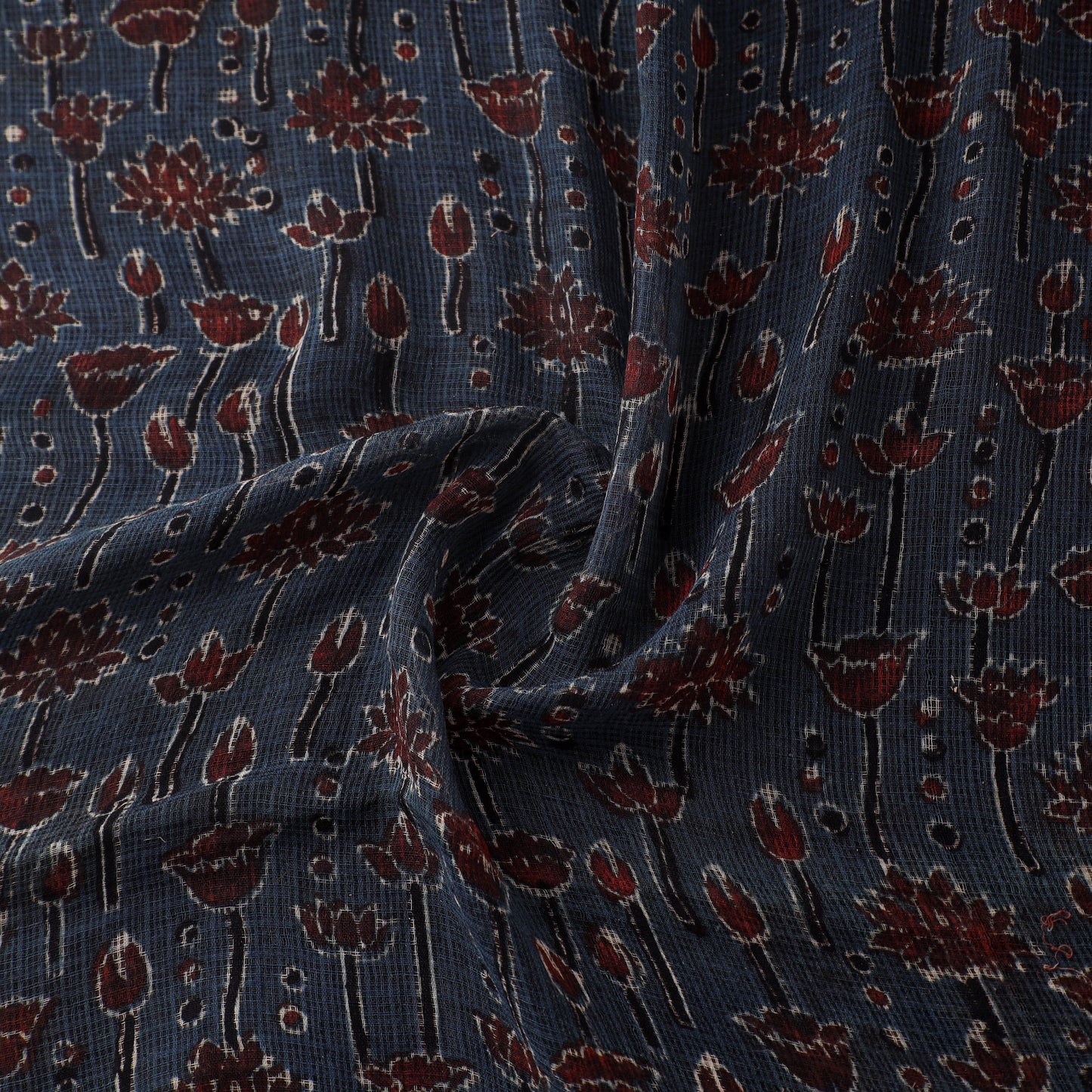 Natural Dyed Ajrakh Hand Block Print Kota Doria Cotton Fabric 34
