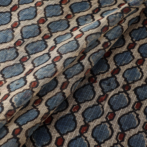Natural Dyed Ajrakh Hand Block Print Kota Doria Cotton Fabric 37