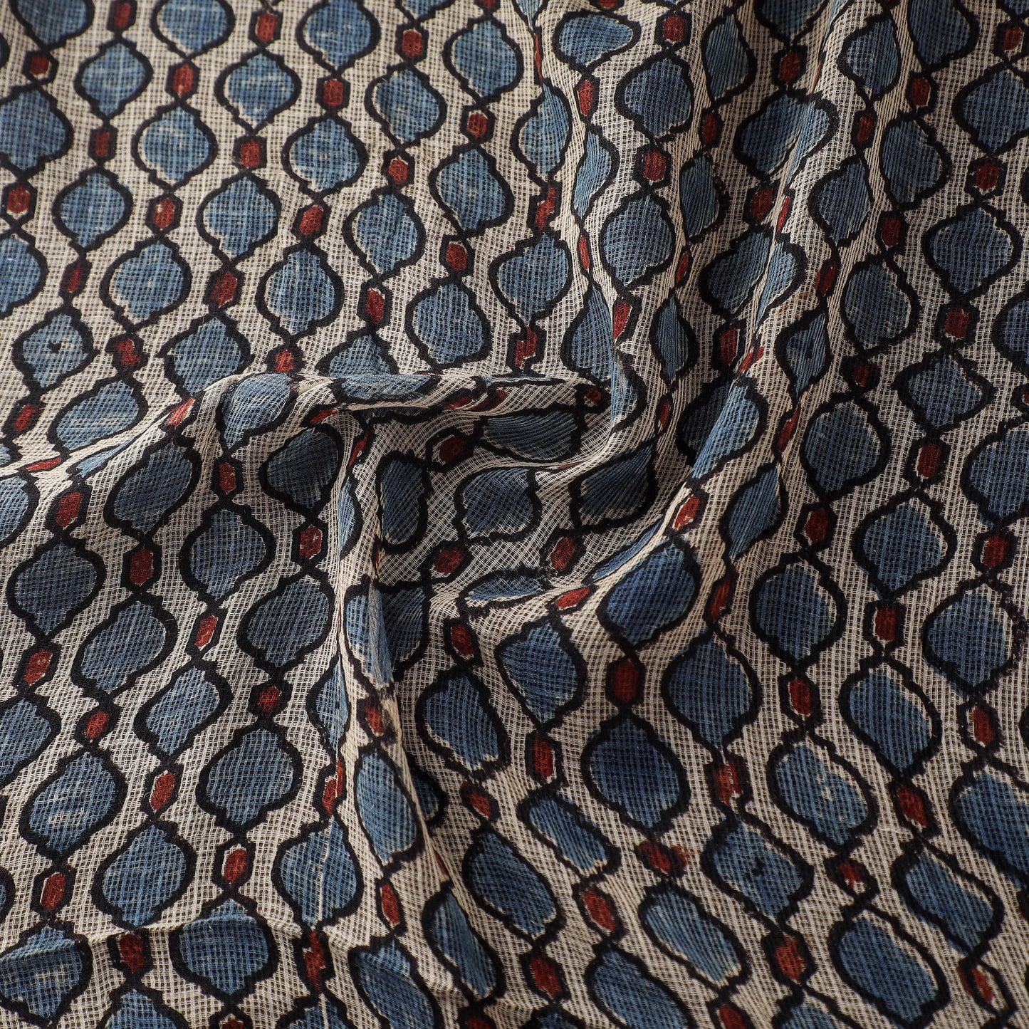 Natural Dyed Ajrakh Hand Block Print Kota Doria Cotton Fabric 37