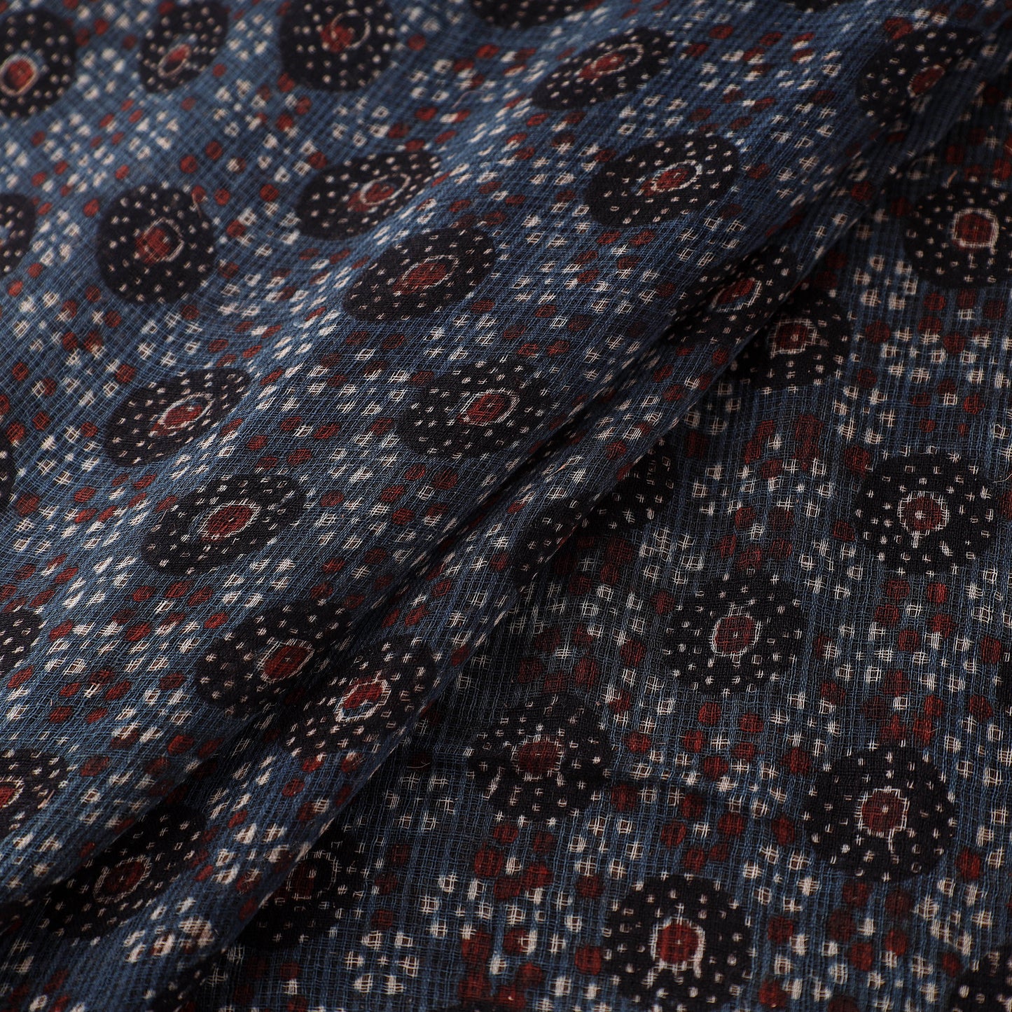 Natural Dyed Ajrakh Hand Block Print Kota Doria Cotton Fabric 36