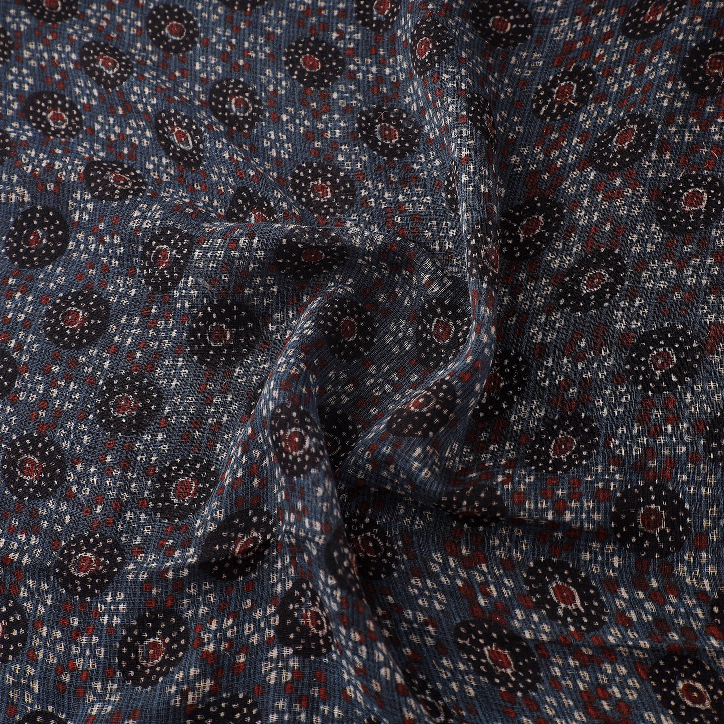 Natural Dyed Ajrakh Hand Block Print Kota Doria Cotton Fabric 36