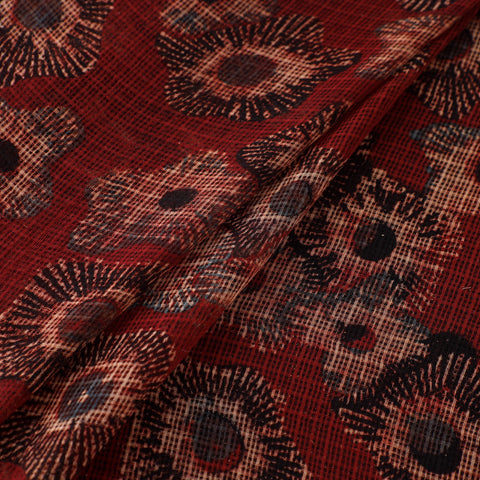 Natural Dyed Ajrakh Hand Block Print Kota Doria Cotton Fabric 35