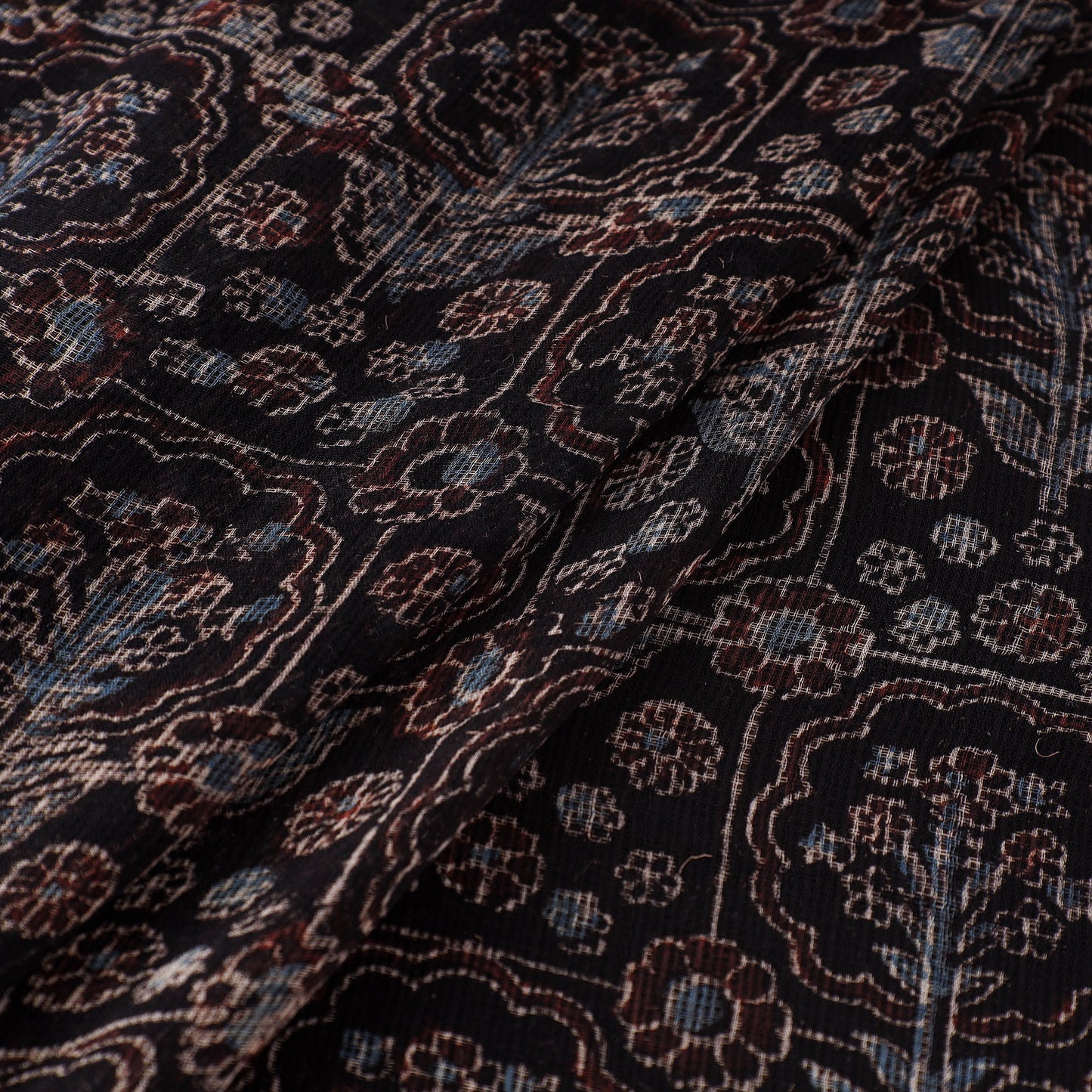 Natural Dyed Ajrakh Hand Block Print Kota Doria Cotton Fabric 33