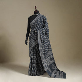Grey Mul Cotton Block Print Sanganeri Saree