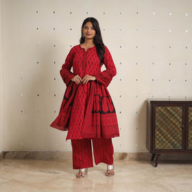 Red - bagh cotton suit set (set of 3) 02 - handcrafted