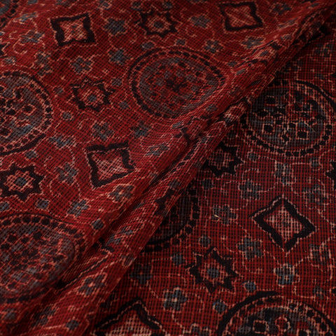 Natural Dyed Ajrakh Hand Block Print Kota Doria Cotton Fabric 32