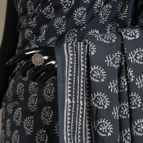 Grey Mul Cotton Block Print Sanganeri Saree