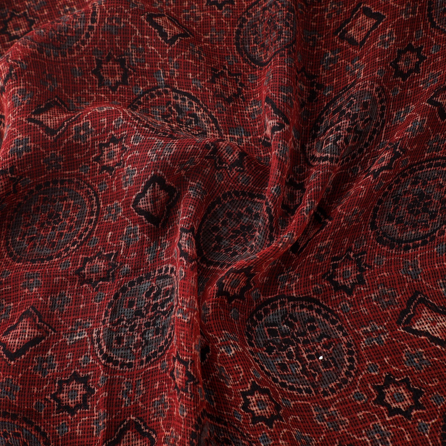 Natural Dyed Ajrakh Hand Block Print Kota Doria Cotton Fabric 32