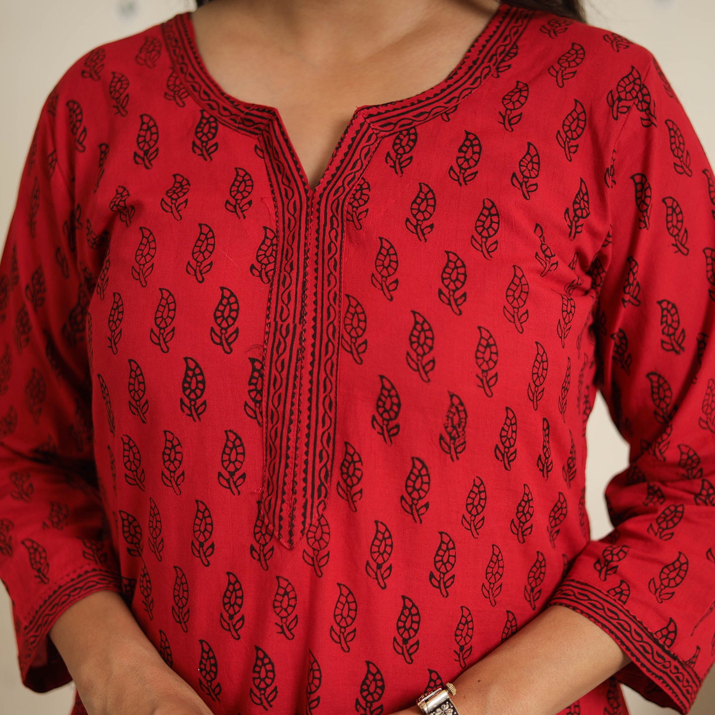 Red - bagh cotton suit set (set of 3) 02 - handcrafted