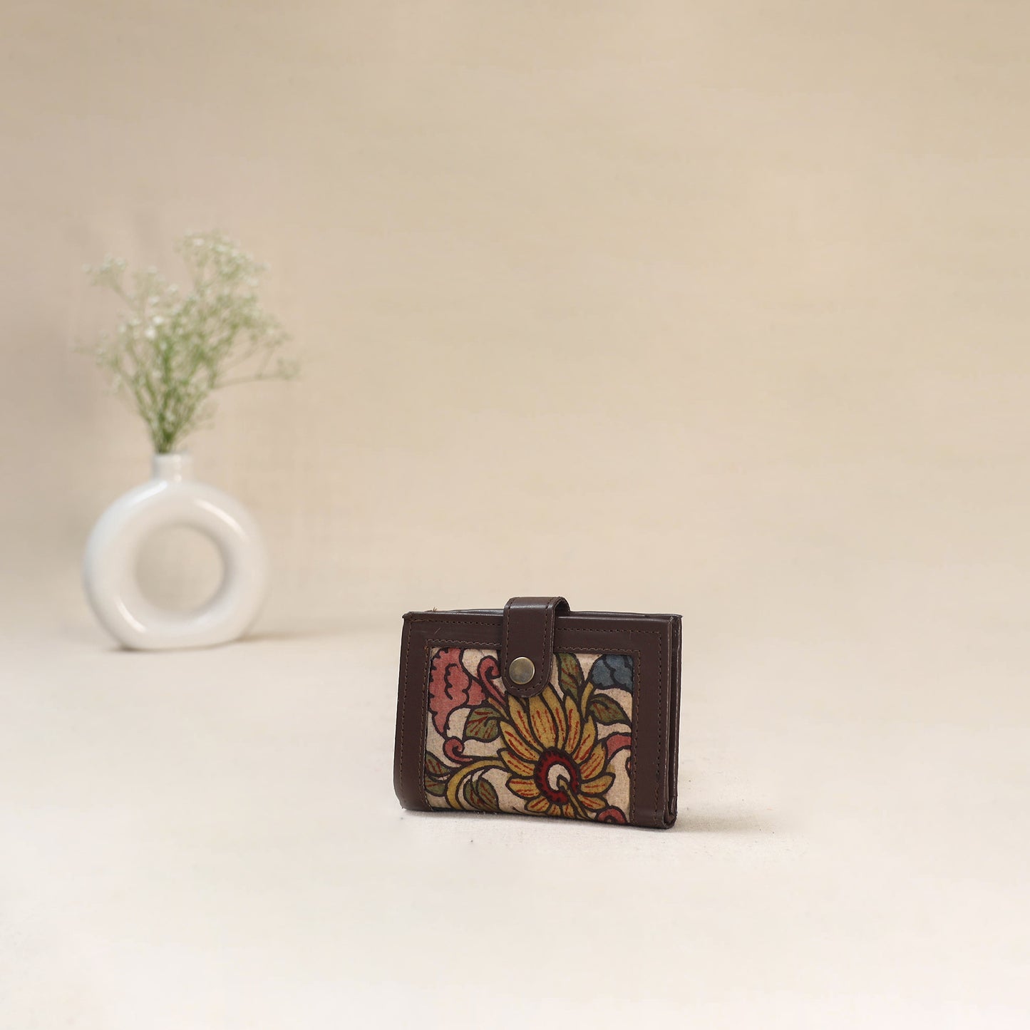 Beige - Srikalahasti Kalamkari Handpainted Wallet 110