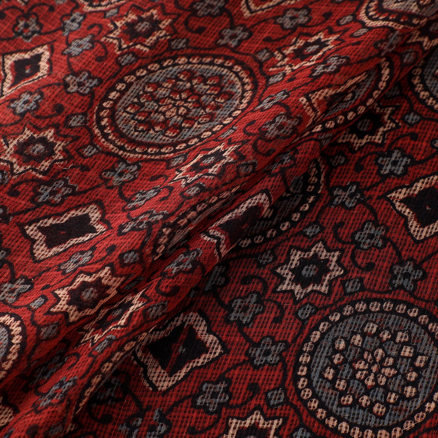 Natural Dyed Ajrakh Hand Block Print Kota Doria Cotton Fabric 30