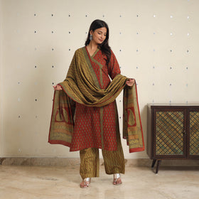 Red - bagh cotton suit set (set of 3) 04 - handcrafted