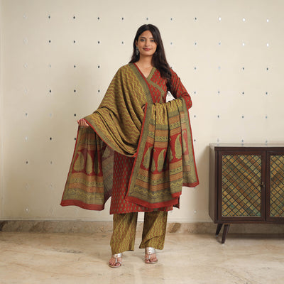 Red - bagh cotton suit set (set of 3) 04 - handcrafted