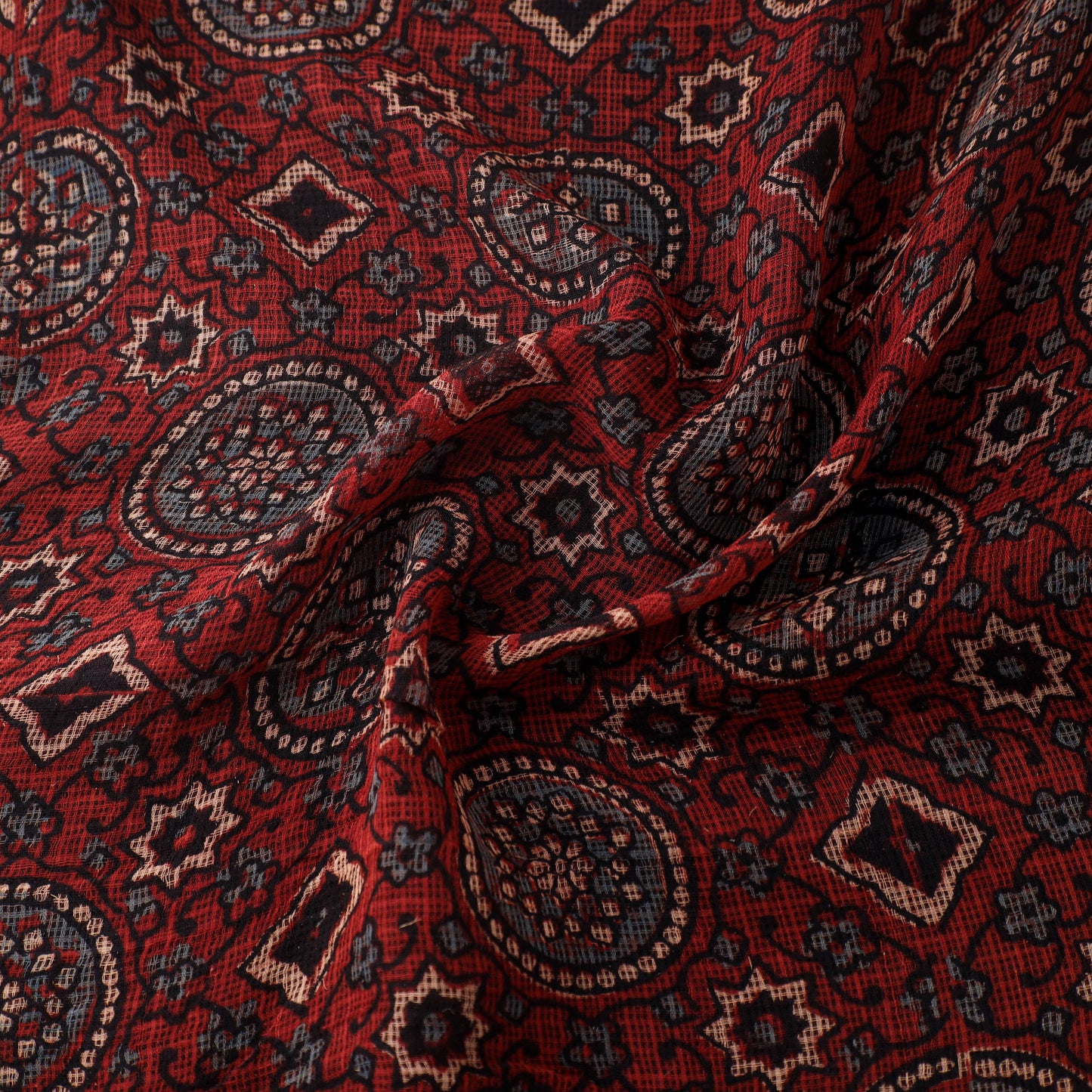 Natural Dyed Ajrakh Hand Block Print Kota Doria Cotton Fabric 30