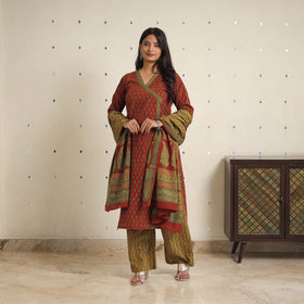 Red - bagh cotton suit set (set of 3) 04 - handcrafted