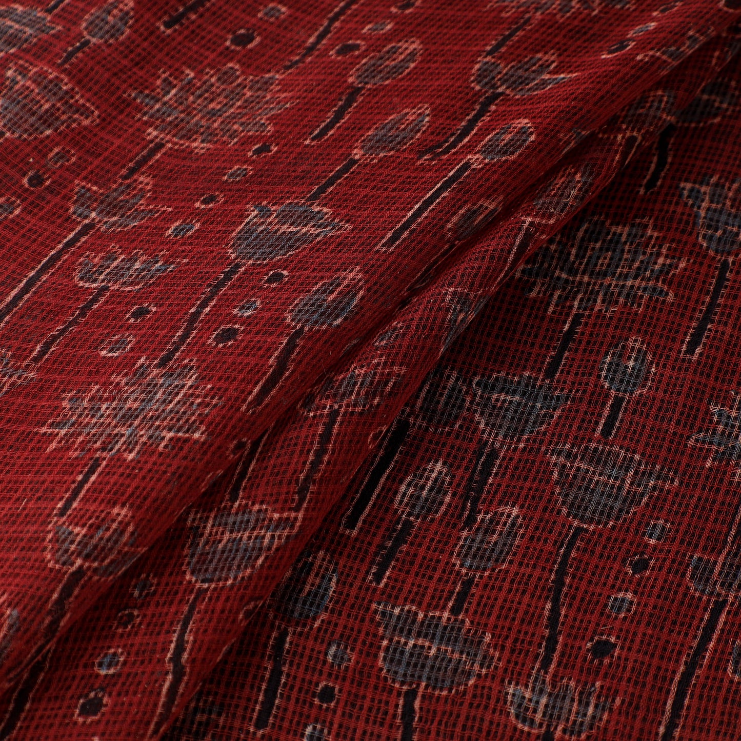 Natural Dyed Ajrakh Hand Block Print Kota Doria Cotton Fabric 29