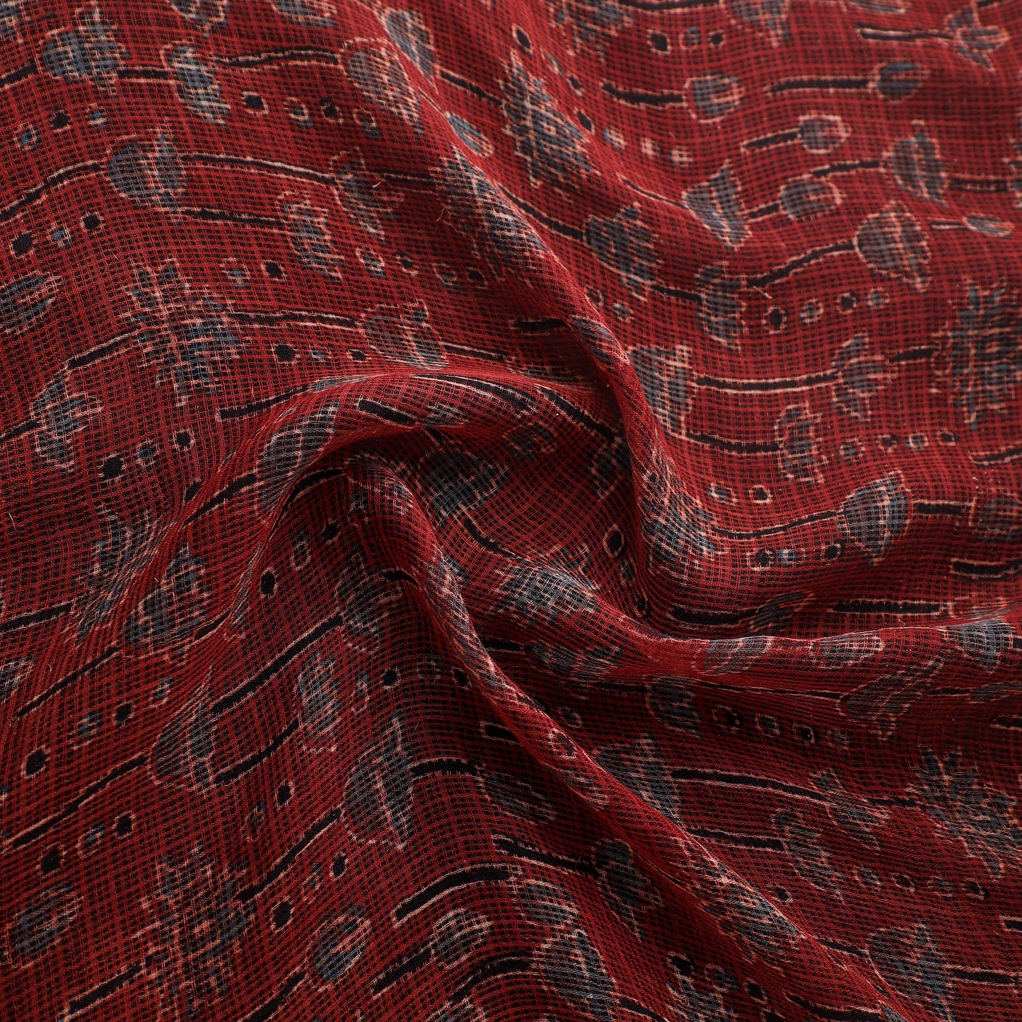 Natural Dyed Ajrakh Hand Block Print Kota Doria Cotton Fabric 29