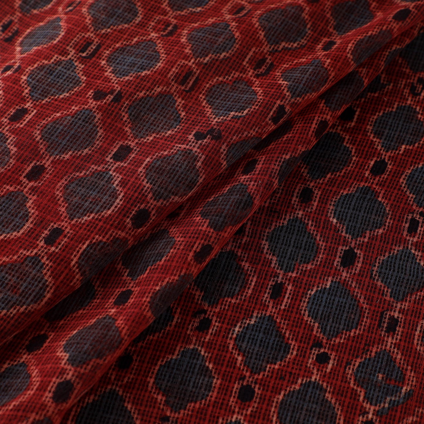 Natural Dyed Ajrakh Hand Block Print Kota Doria Cotton Fabric 27