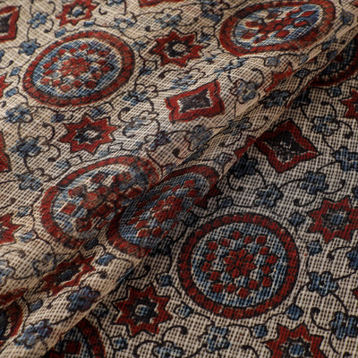 Natural Dyed Ajrakh Hand Block Print Kota Doria Cotton Fabric 24