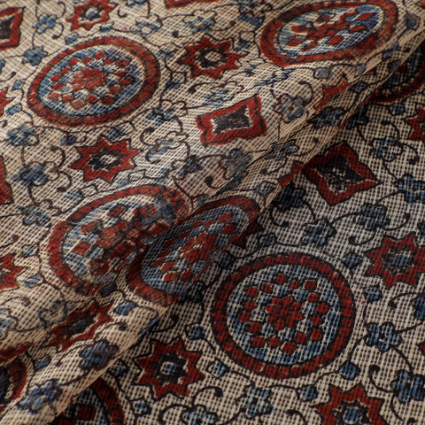 Natural Dyed Ajrakh Hand Block Print Kota Doria Cotton Fabric 24