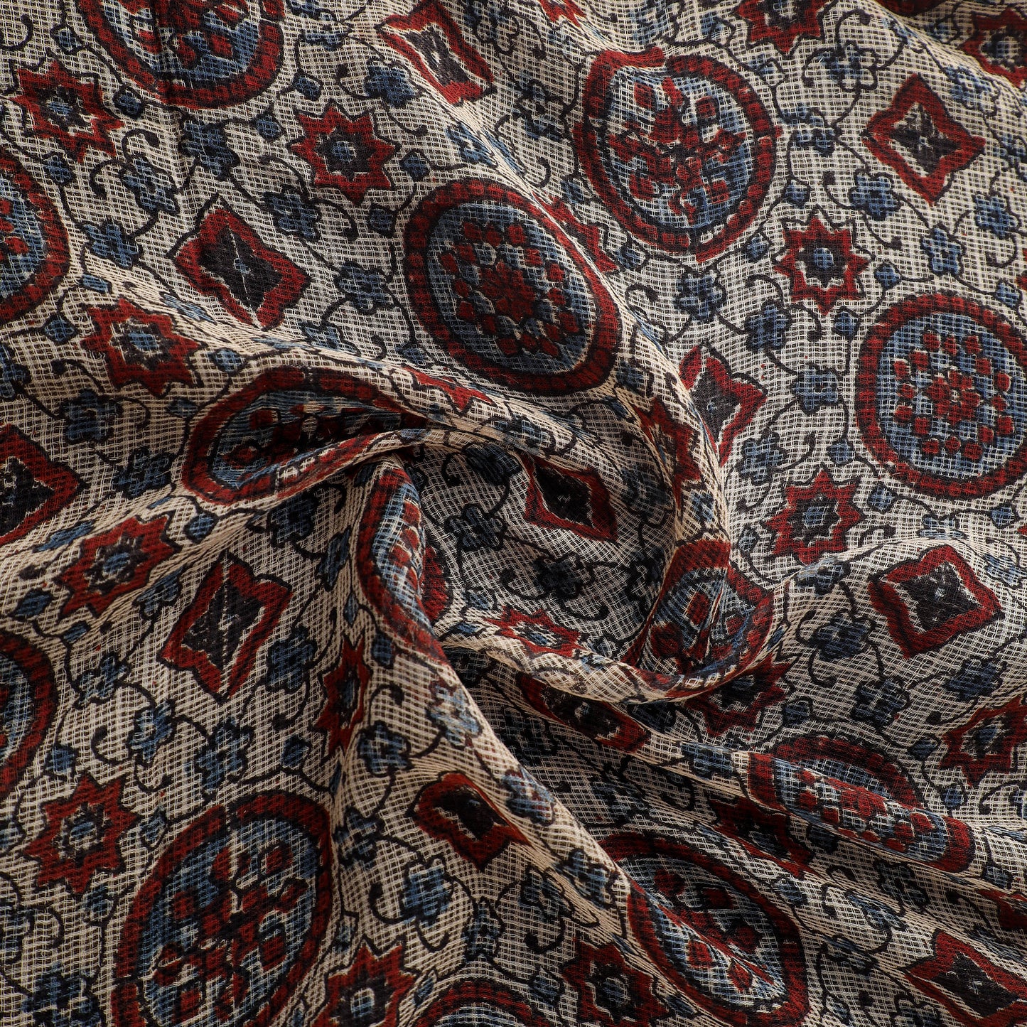 Natural Dyed Ajrakh Hand Block Print Kota Doria Cotton Fabric 24
